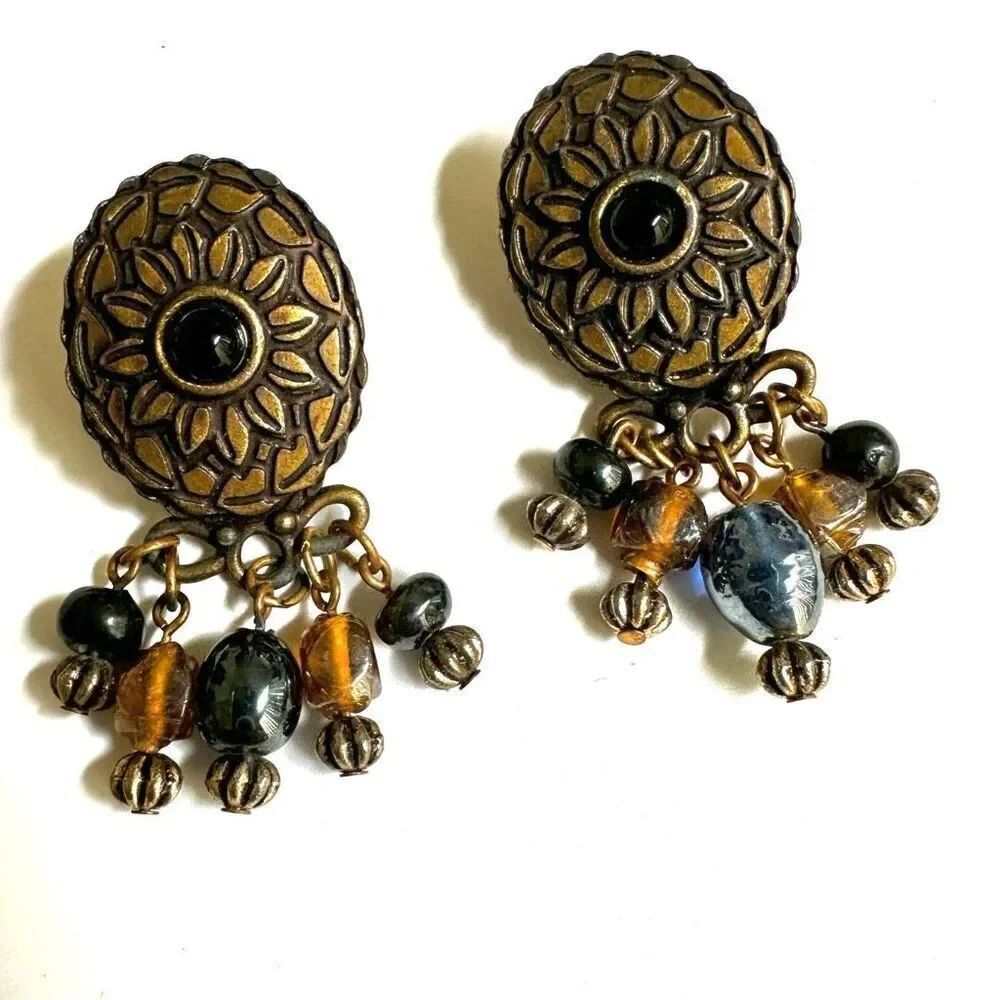 brass tone beaded earrings
